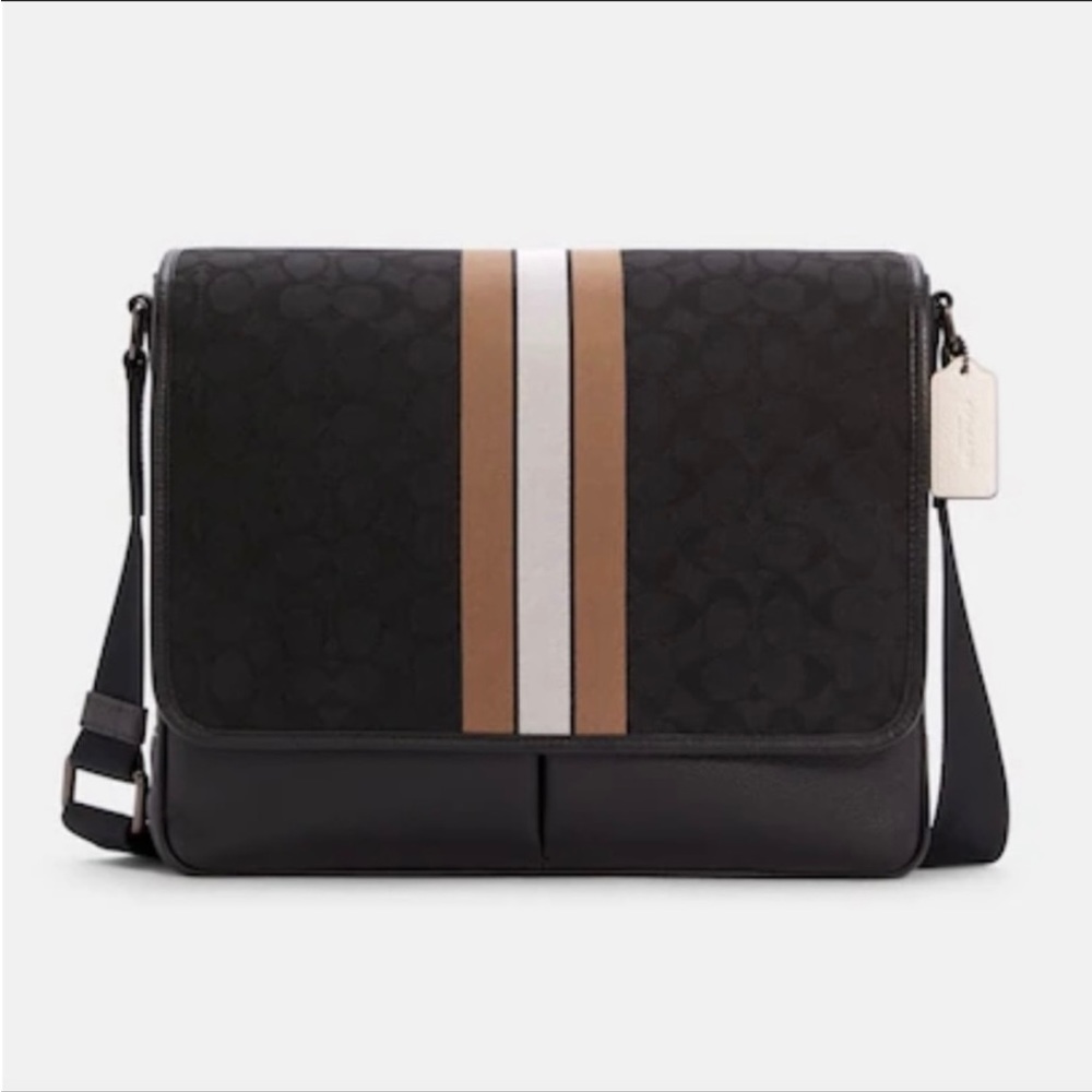 Coach Thompson small map bag in signature Jaquard with varsity stripe